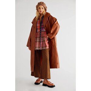 NWT DEADWOOD Olga Trench in Brown Oversized Recycled Leather Coat Fr 34 / US 2
